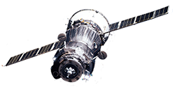 A spacecraft in orbit with solar panels.